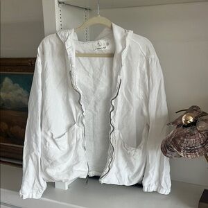 Older Brother white Hooded linen Jacket with Zipper lightweight
